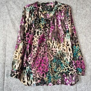Y2K Vtg Wet Seal Boho Leopard Tie Neck Blouse Long Sleeve Sheer Top Size L Artsy